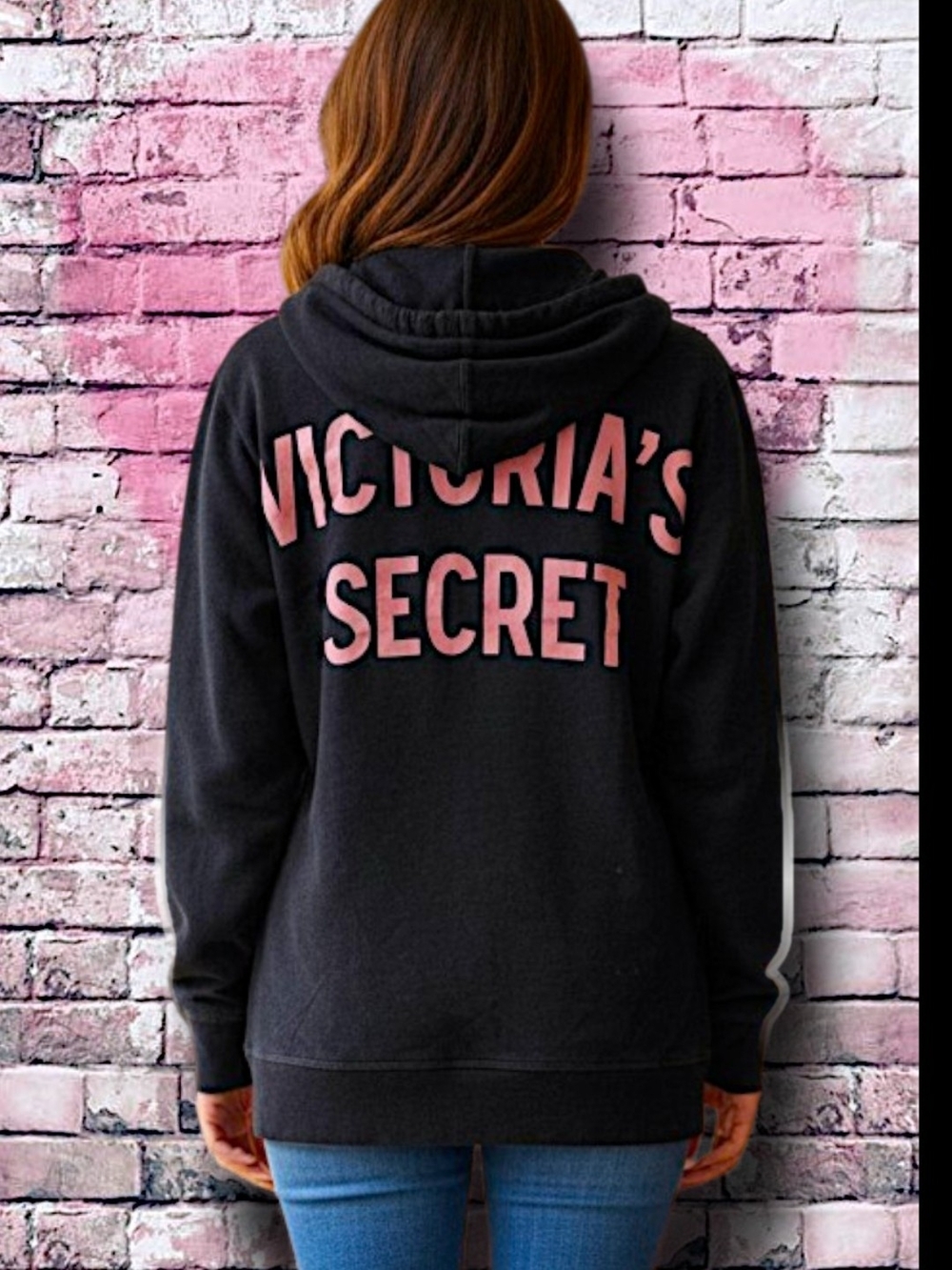 (RARE) Victoria's Secret Charcoal Gray Hoodie w/ Coral-Colored Logo on Back XL